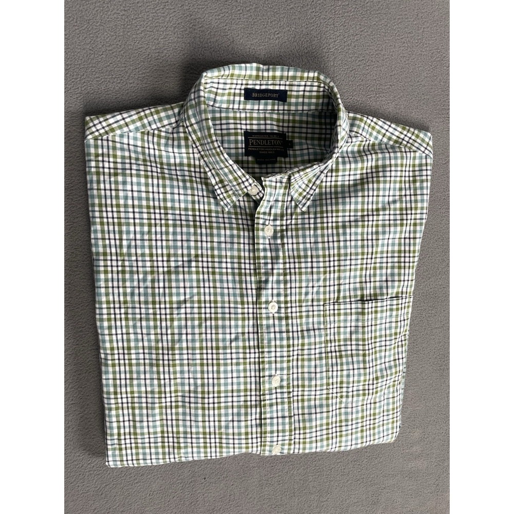 Pendleton Mens L Bridgeport Plaid Button Up Long Sleeve Shirt Green